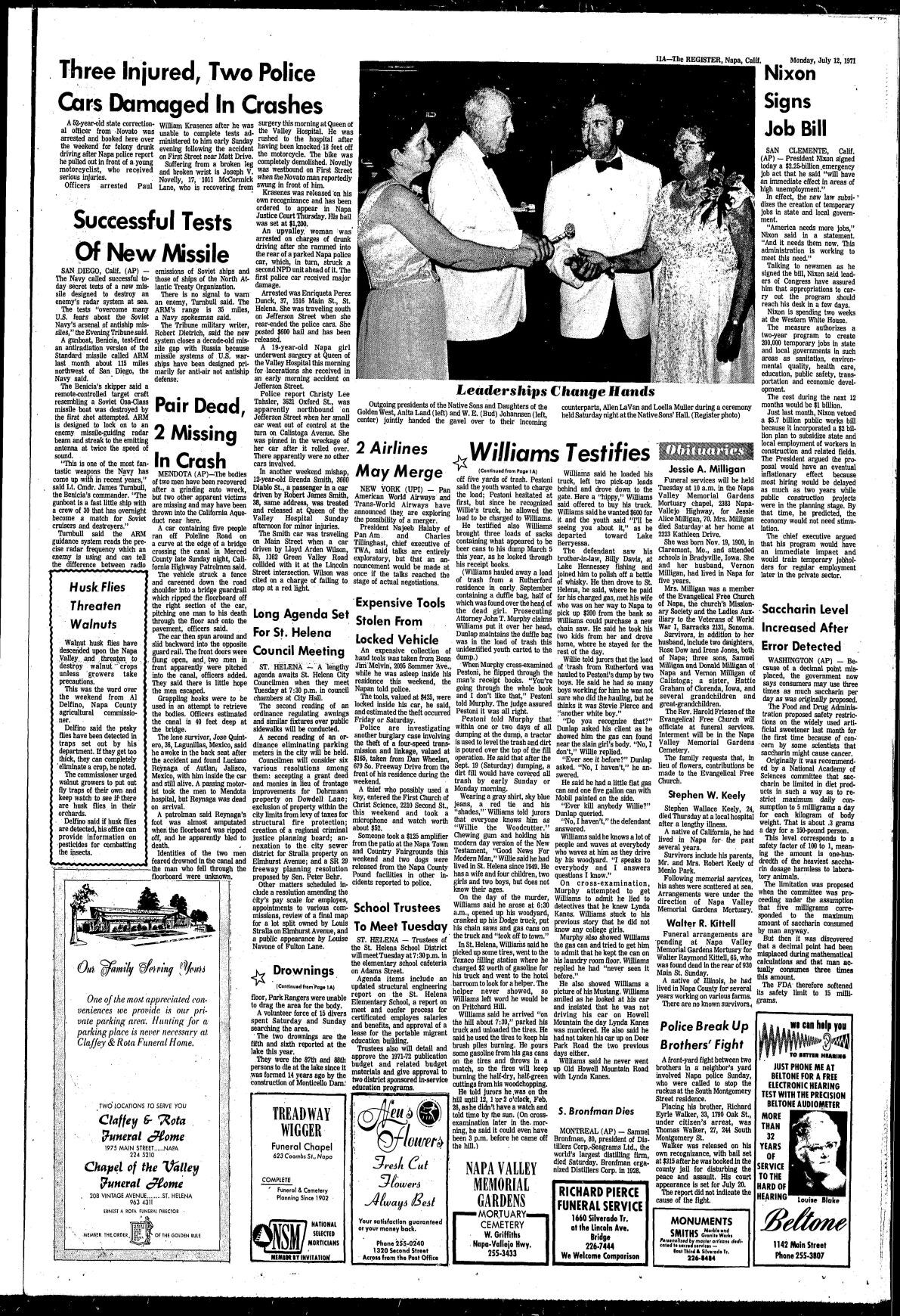 Willie the Woodcutter murder and Napa Register coverage: 04/12/71 page 11A